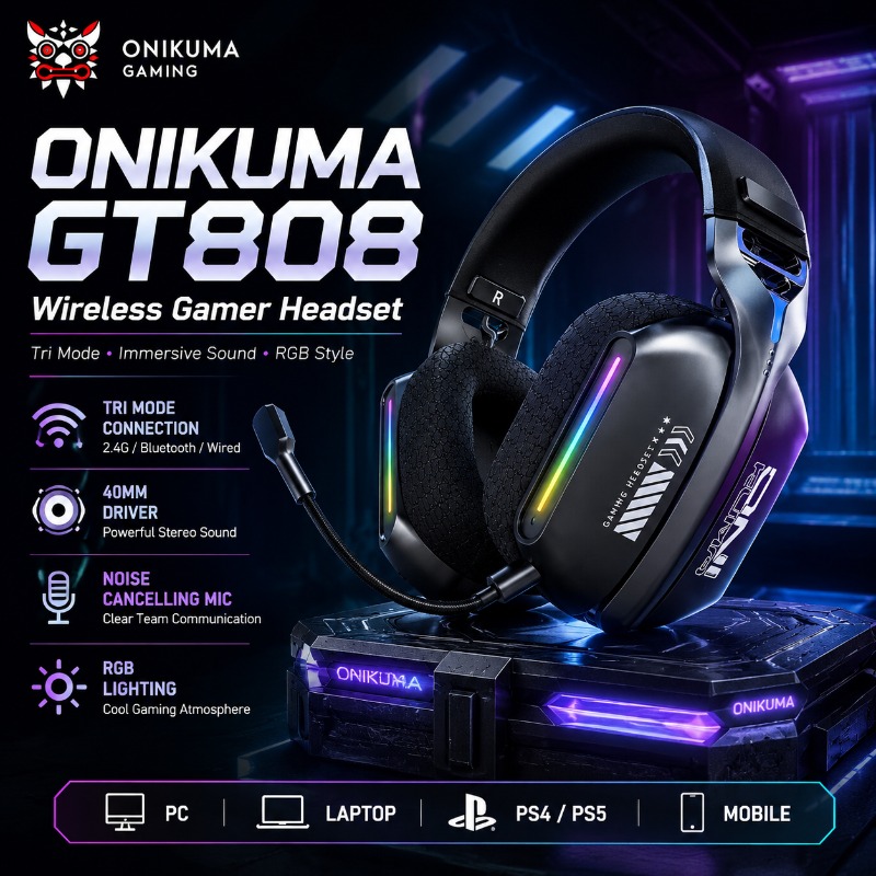 Gaming Headset With Mic Rgb - ONIKUMA GT808 ワイヤレスゲーミングヘッドセットトライモード Bluetooth 2.4GHz RGB