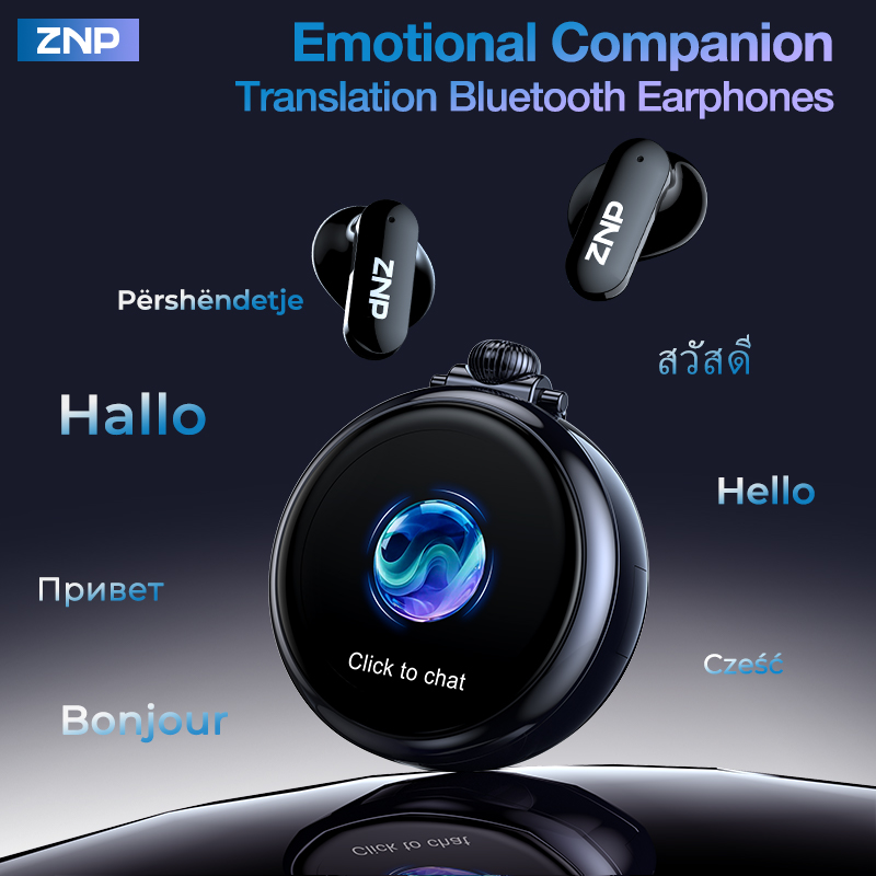 Headphones - 2026年最新ZNPワイヤレスAI翻訳イヤホン 感情的な仲間 会議アシスタント 旅行翻訳 Bluetoothイヤホン N03