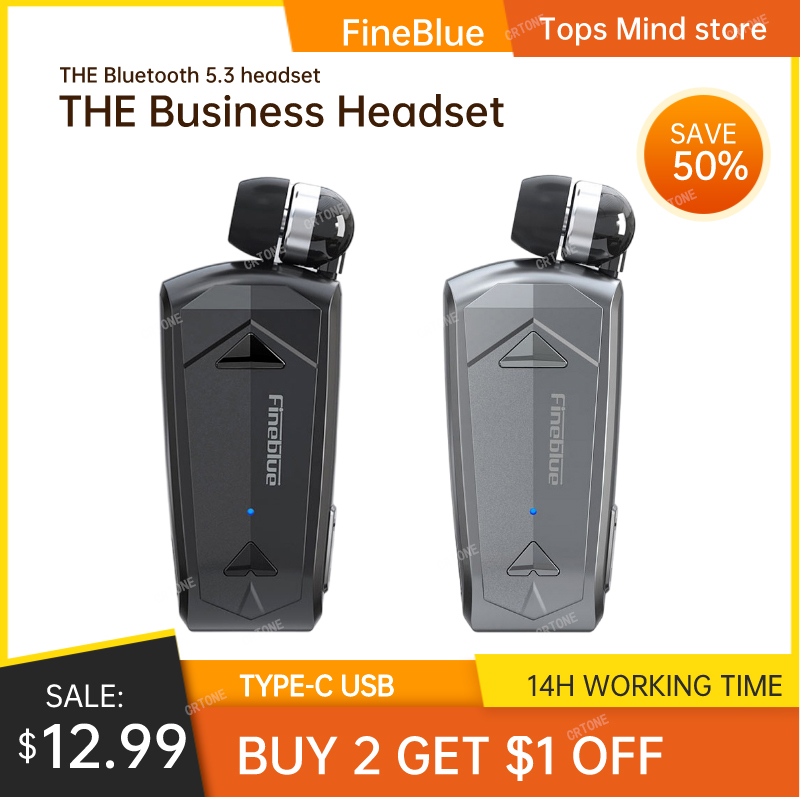 Type C Wired Earphones With Mic - Fineblue F520 ミニワイヤレスイヤホン Bluetooth 5.3 格納式ポータブルヘッドセット