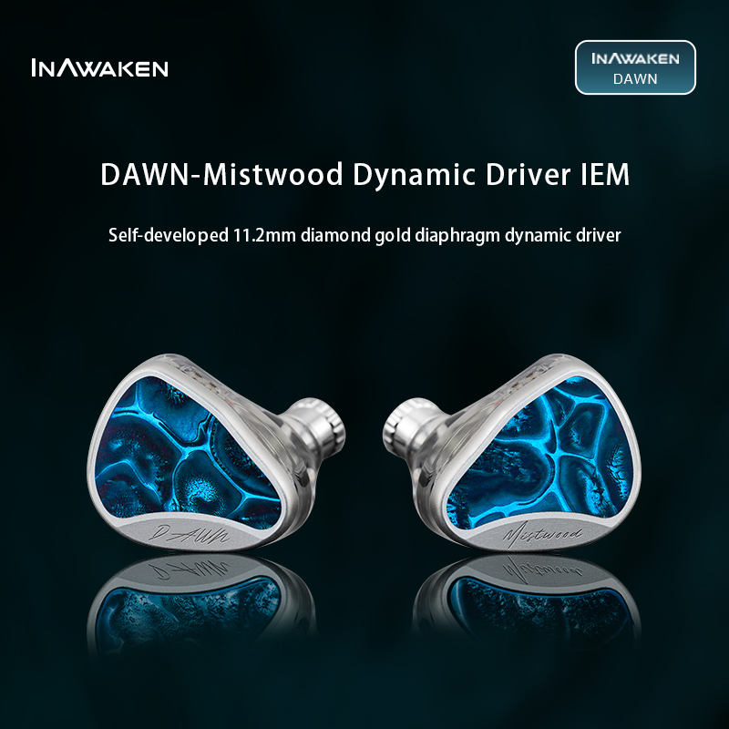 Planar Magnetic Iem Earphones - INAWAKEN ドーンミストウッド インイヤーモニター 11.2mm ダイヤモンドゴールドダイアフラムドライブ、人間工学に基づいた精密3Dプリントキャビティ付き