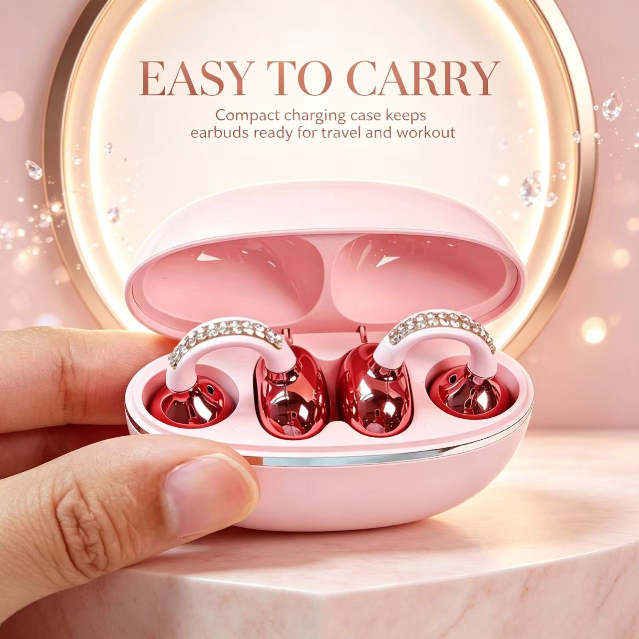 ラインストーン付きオープンイヤークリップワイヤレスイヤホン  - Open Ear Air Conduction Headphones のレビューと価格
