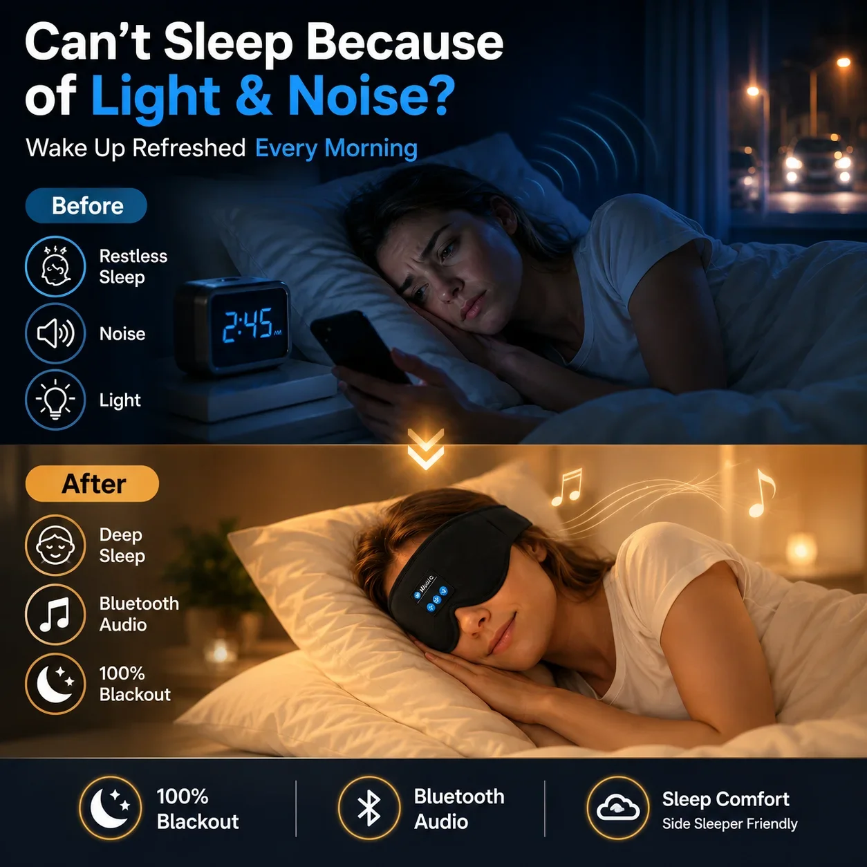 ワイヤレス睡眠用ヘッドホンアイマスク、3D立体型遮光マスク、 - Sleep Mask Headphones Bluetooth のレビューと価格