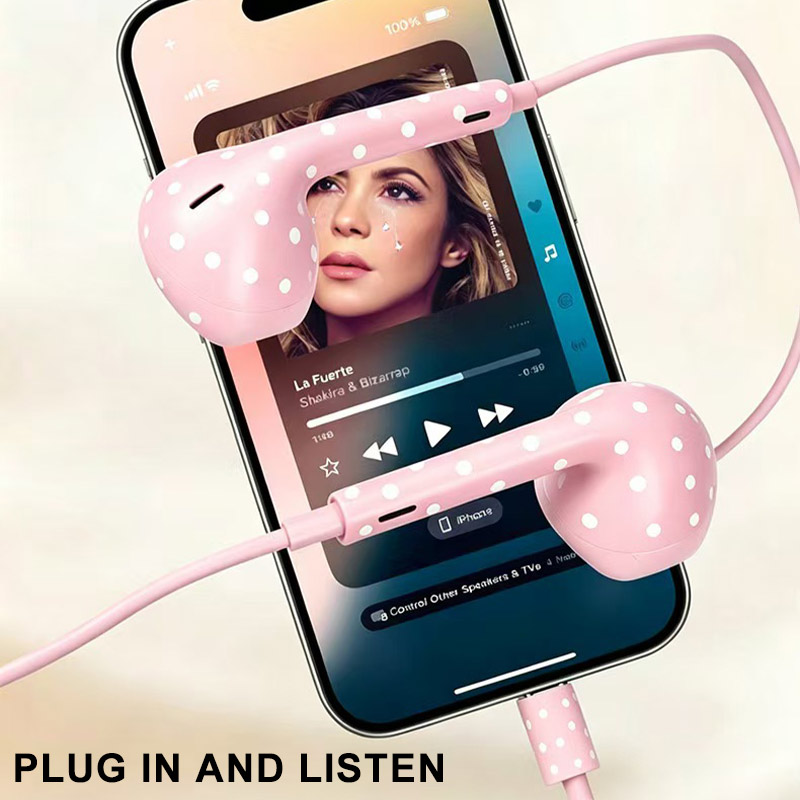 かわいい水玉模様のType-C有線イヤホン。マイク付きで、i - Type C Wired Earphones With Mic のレビューと価格