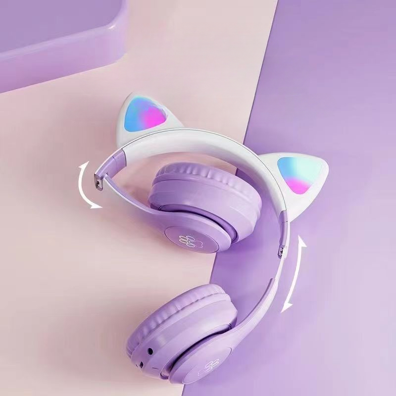 猫耳型LED呼吸灯搭載、TFカードスロットとグラデーションカ - Anc Wireless Over Ear Headphones のレビューと価格