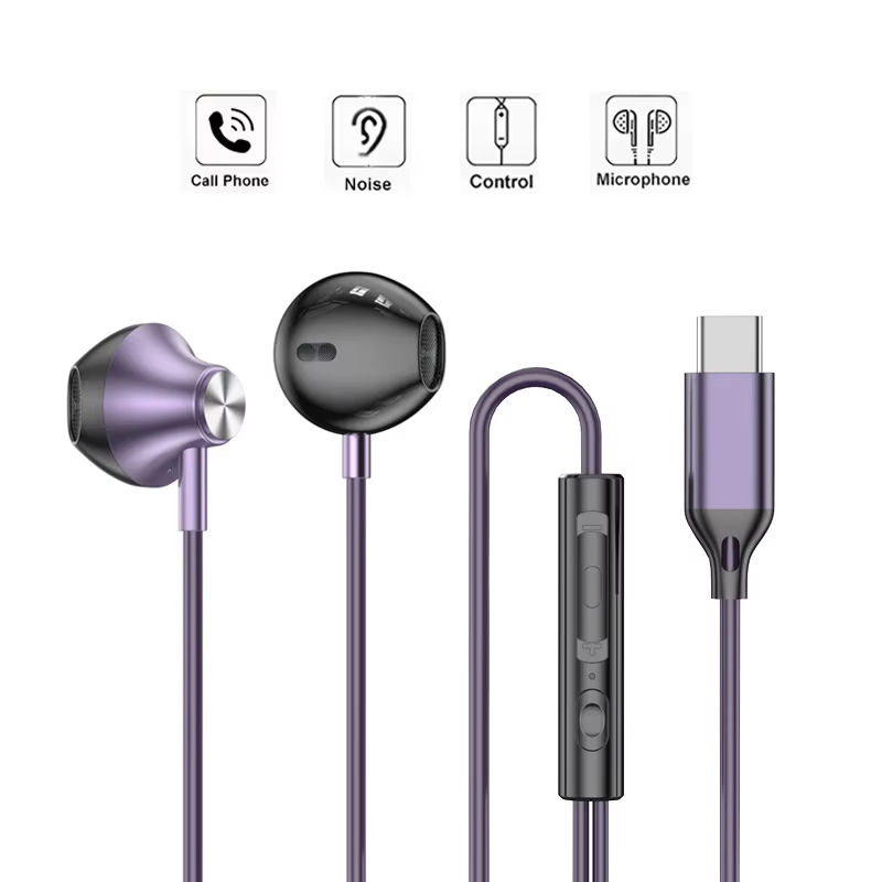 インイヤー有線ヘッドフォン HiFi 音楽イヤホン ハンズフ - Type C Wired Earphones With Mic のレビューと価格